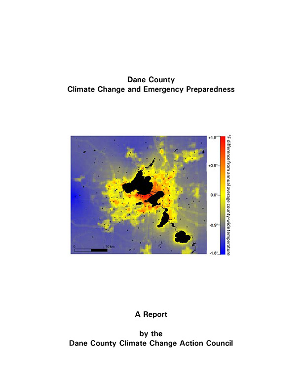 Report cover, depicting a map of Madison's heat island