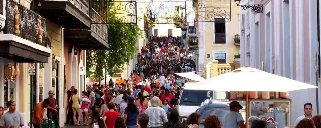 San Sebastián Street Festival in Old San Juan, Puerto Rico A busy colorful street.