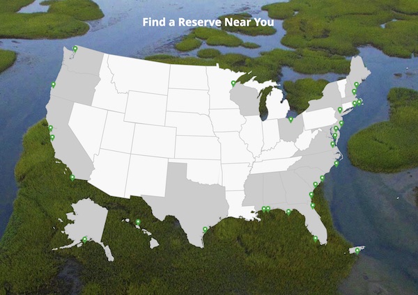 Map of U.S. states with green markers along coasts
